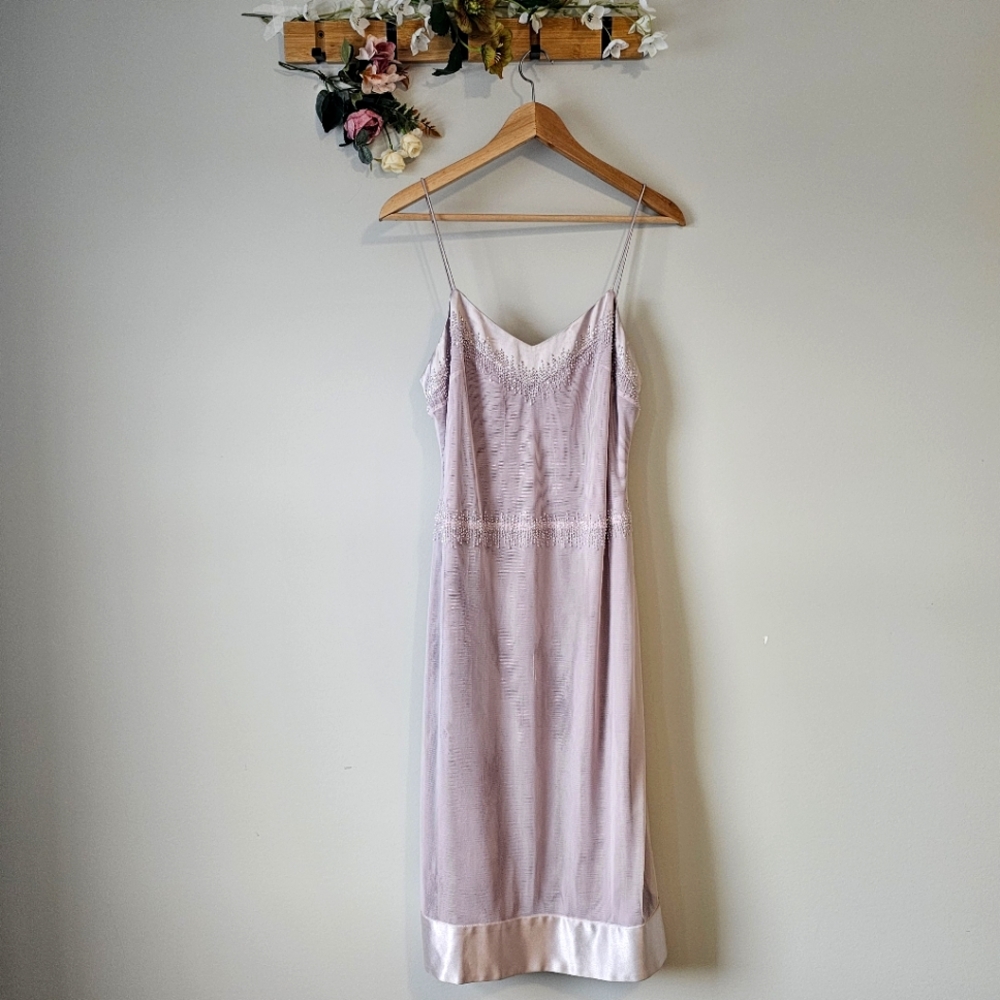Gold Label Vera Wang Elegant Lavender Beaded Slip Dress Spaghetti Straps Size 8